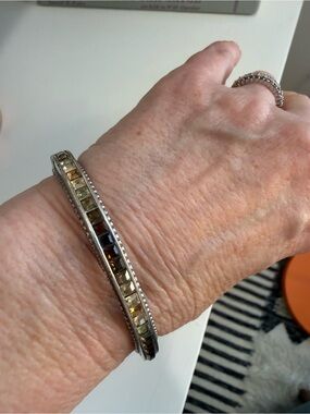 Brighton Silver and Crystal Channel Bangle Bracelet - Women Jewelry